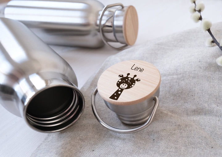 Brotdose und Trinkflasche Set aus Edelstahl und Holzdeckel, personalisierbar - Jellies Design