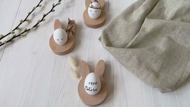 3er Set | personalisierter Eierbecher aus Buchenholz mit Hasenohren | Geschenk zu Ostern | Dekoration Ostern | Skandinavisches Design